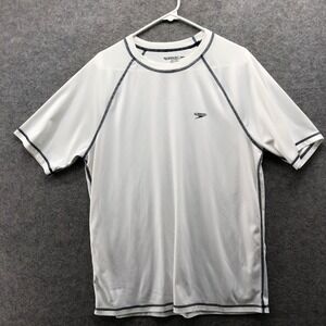 Speedo Rash Guard Swim Shirt Mens Medium White UV Protection Short Sleeve Crew